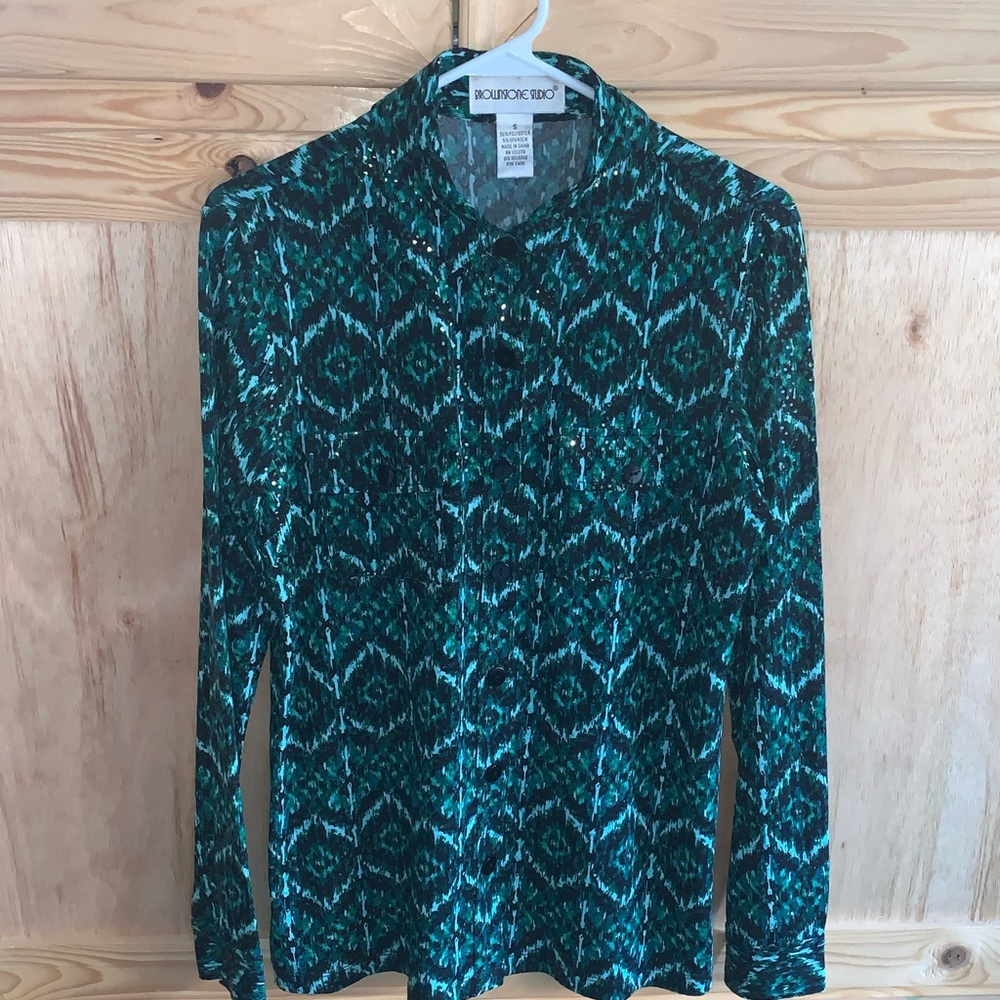 Brownstone Studio greenish dressy westerny style blouse shirt size S